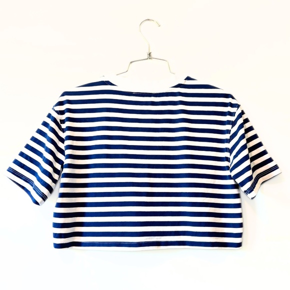 Zara Striped Crop Blue and White T-Shirt Size S - Picture 6 of 7